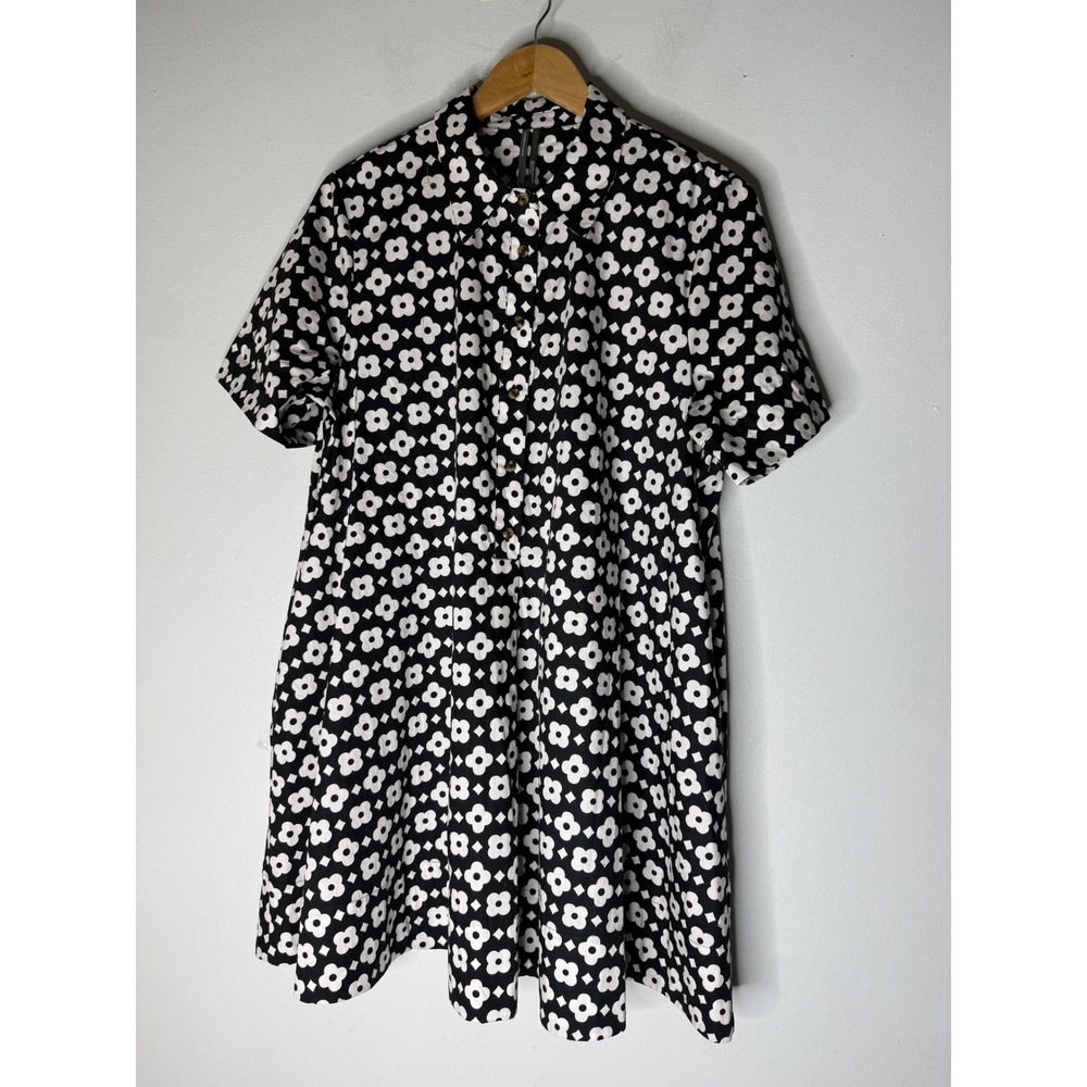 Anthropologie Pollie floral Swing Tunic Mini Dress black white chic Large